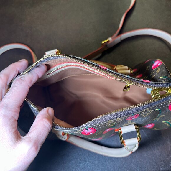 Designer inspired Satchel and Wallet in Monogram Cherry Print Brown, Red, Pink - Picture 7 of 16